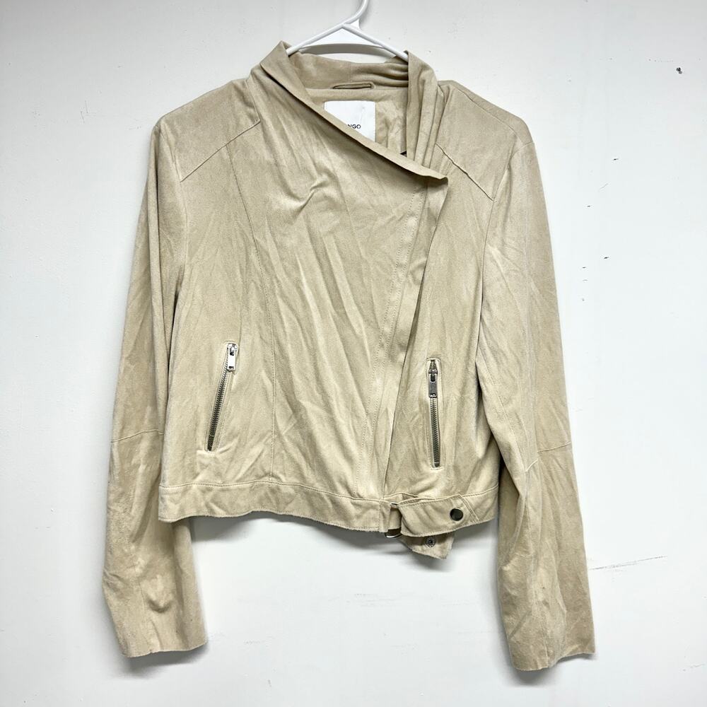 Mango‎ Suit Women's Asymmetrical Zippered Faux Suede Cream Jacket Size Large